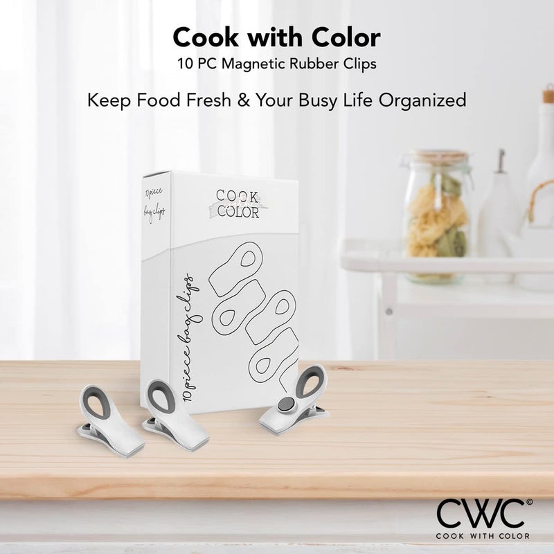 COOK WITH COLOR Bag Clips with Magnet- Food Clips, Chip Clips, Bag Clips for Food Storage with Airtight Seal Grip for Bread Bags, Snack Bags and Food Bags (White, Pack of 10) - Image 2